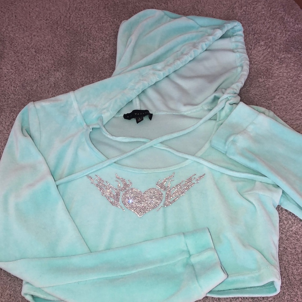 Dolls kill Blue velour cropped hoodie